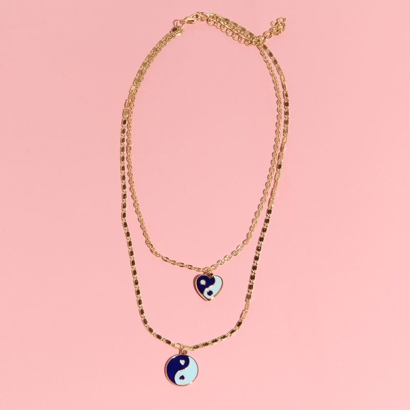 

Yin & Yang Decor Layered Chain Necklace, Blue