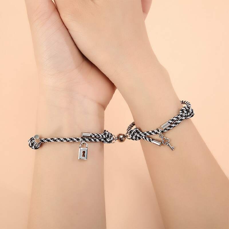 

2pcs Magnetic Rope Bracelet, Black and white