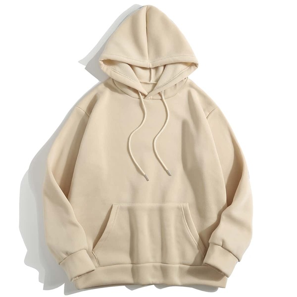 

Kangaroo Pocket Drawstring Thermal Hoodie, Apricot