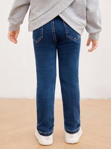 SHEIN Toddler Girls Quần Jeans Nút Dây kéo Loại bướm - Rửa tối - Xem 2