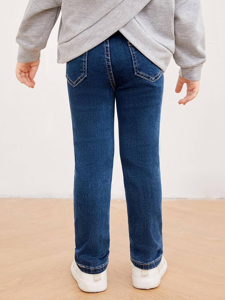 SHEIN 小女童蝴蝶刺繡牛仔褲 - 深色水洗藍 - 查看 2