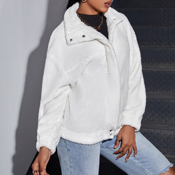 

Drop Shoulder Flannel Jacket, White