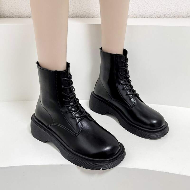 

Lace Up Front Combat Boots, Black