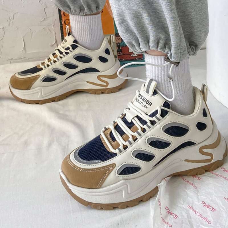 

Colorful Lace Up Front Chunky Sneakers, Brown