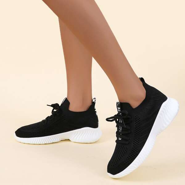 

Hollow Out Lace Up Front Sneakers, Black