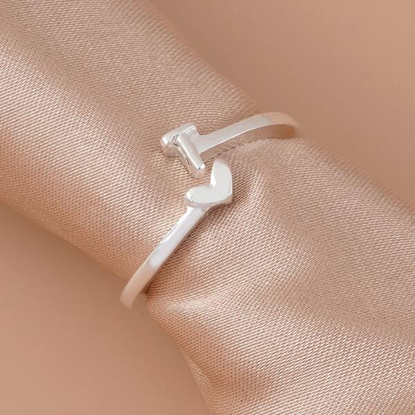 

Heart & Letter Decor Cuff Ring, Silver