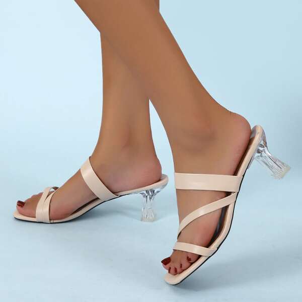 

Minimalist Strap Heeled Mules, Beige
