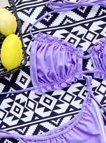 Swim Basics بيكيني قصير مع شراشيب وياقة على شكل حلقة و ثونغ للصيف على الشاطئ