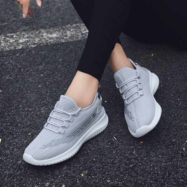 

Letter Graphic Lace Up Decor Knit Sneakers, Grey