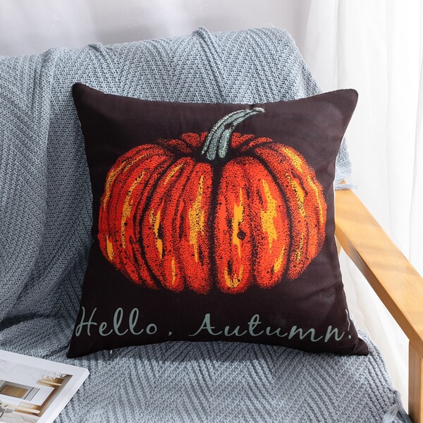 

Pumpkin Print Cushion Cover Without Filler, Multicolor