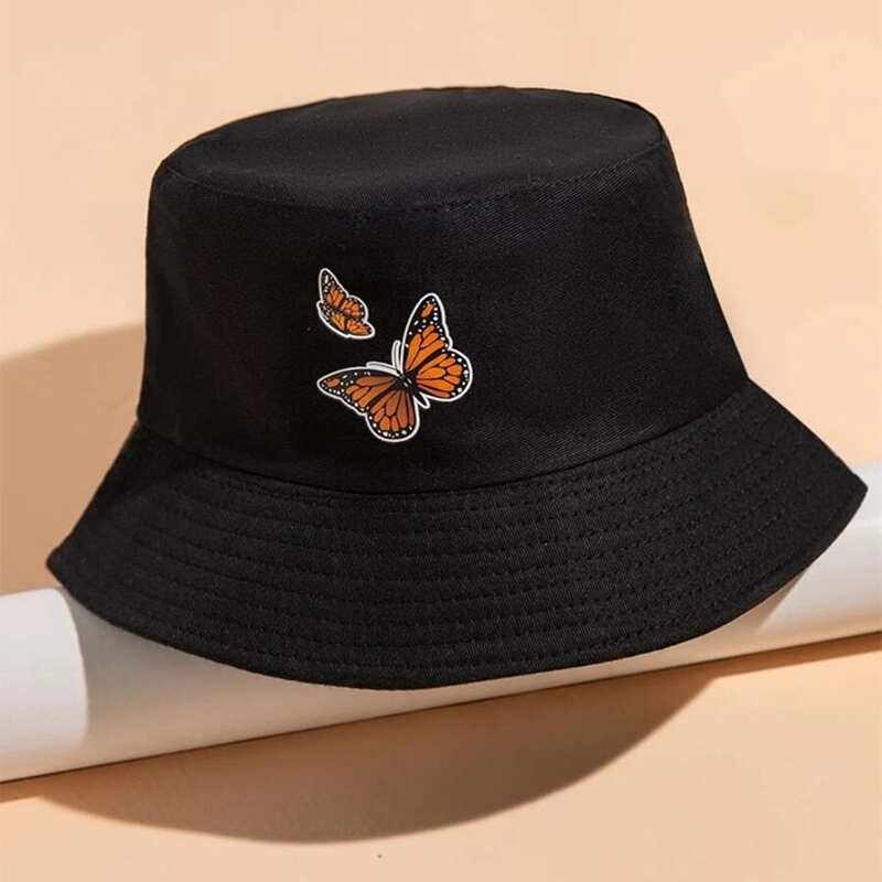 

Butterfly Print Bucket Hat, Black