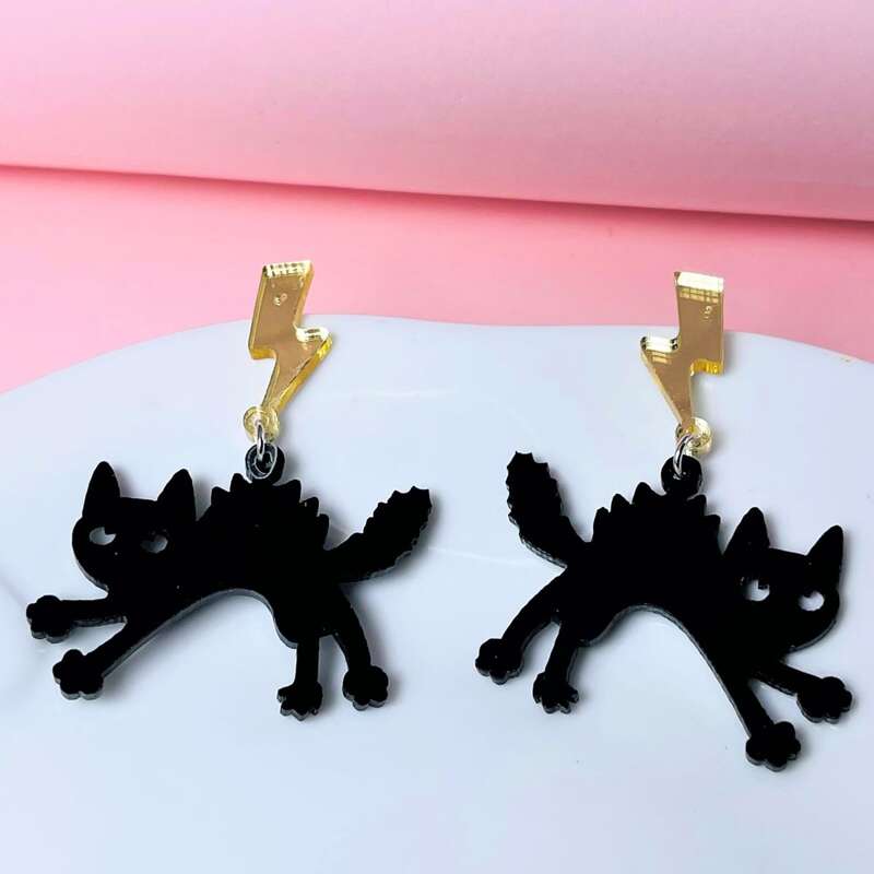 

Cat Drop Earrings, Black