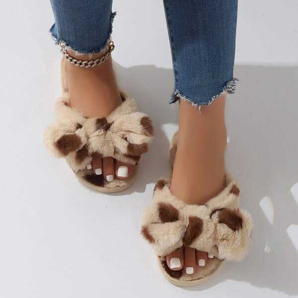 

Polka Dot Bow Decor Bedroom Slippers, Coffee brown