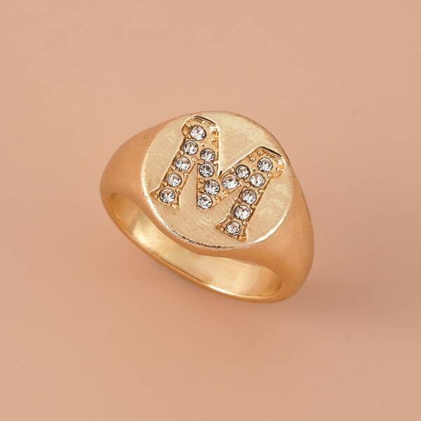 

Rhinestone Letter Decor Ring, Gold