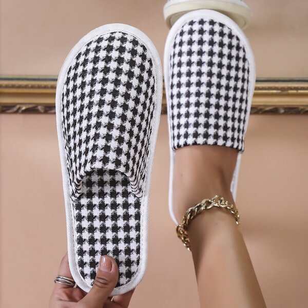 

Houndstooth Bedroom Slippers, Black and white