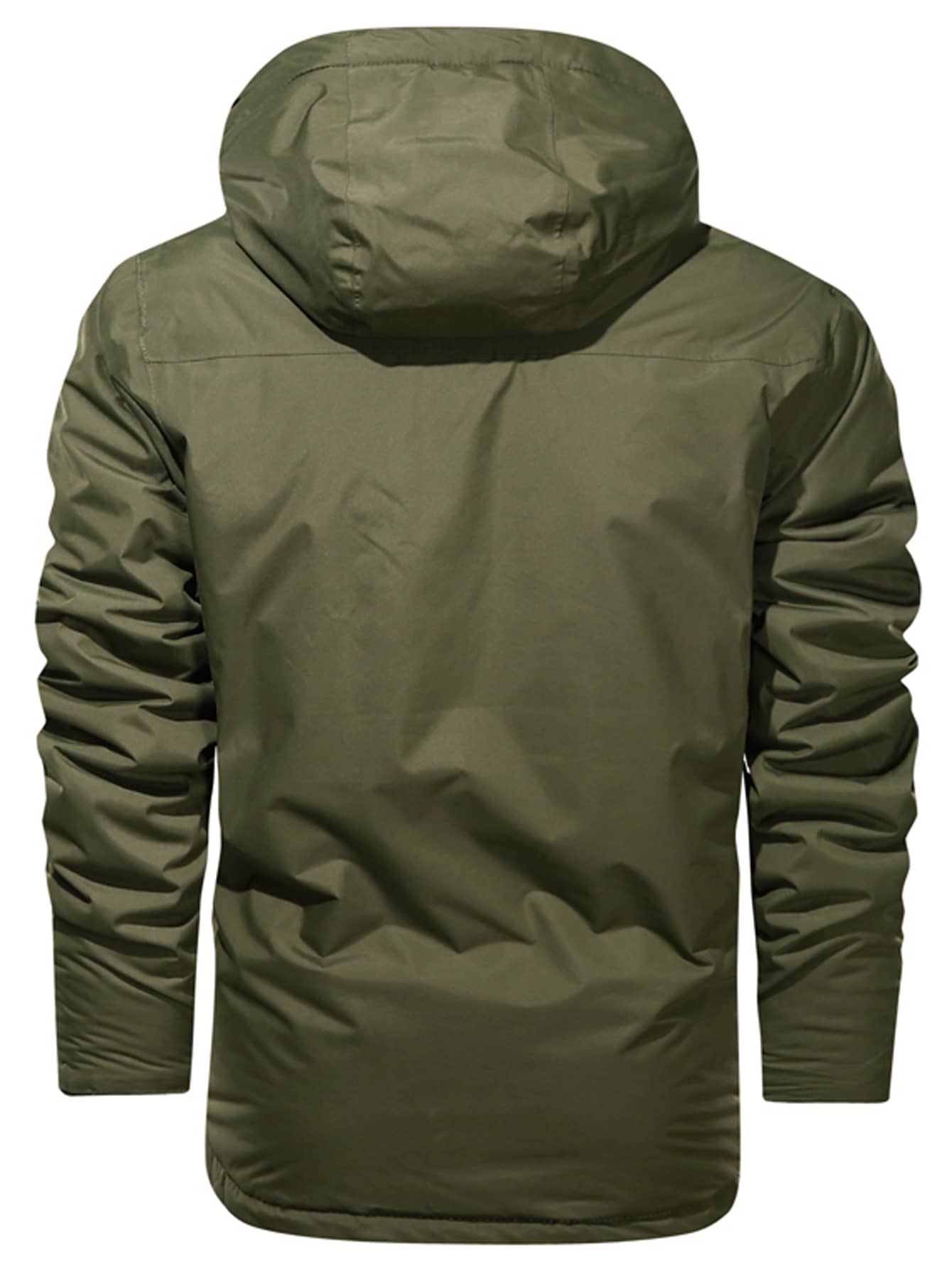 Men Zip Up Drawstring Hooded Jacket