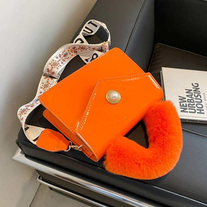 

Faux Pearl Decor Satchel Bag, Orange
