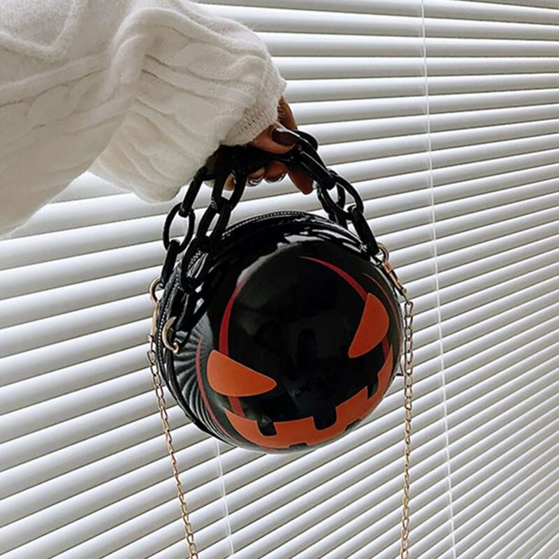 

Halloween Pumpkin Graphic Satchel Bag, Black