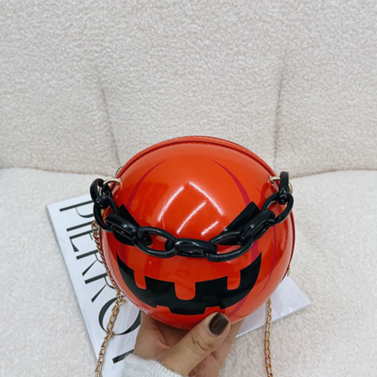 

Halloween Pumpkin Graphic Satchel Bag, Orange