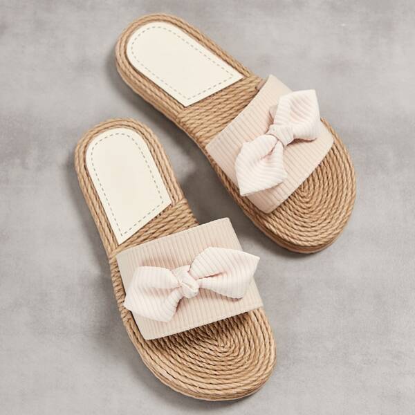 

Minimalist Bow Decor Slides, Beige