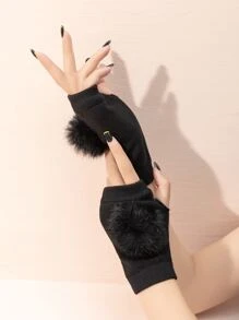 Guantes sin dedo con diseño de pompón - Negro - Ver 1