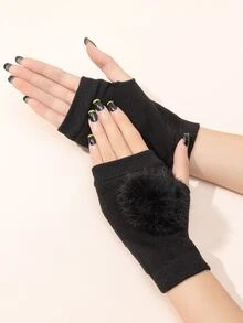 Guantes sin dedo con diseño de pompón - Negro - Ver 3