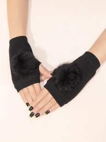 Guantes sin dedo con diseño de pompón - Negro - Ver 2