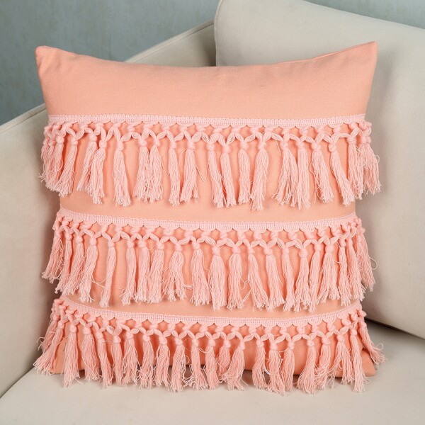 

Tassel Decor Cushion Cover Without Filler, Pink
