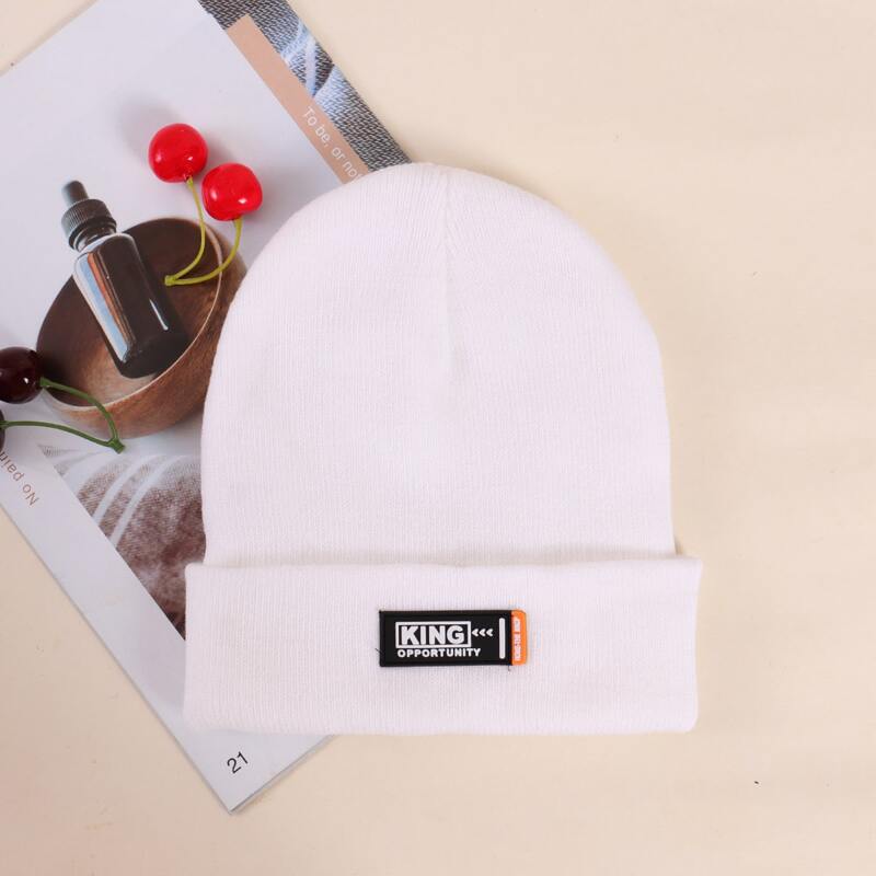 

Letter Graphic Knit Beanie, Black