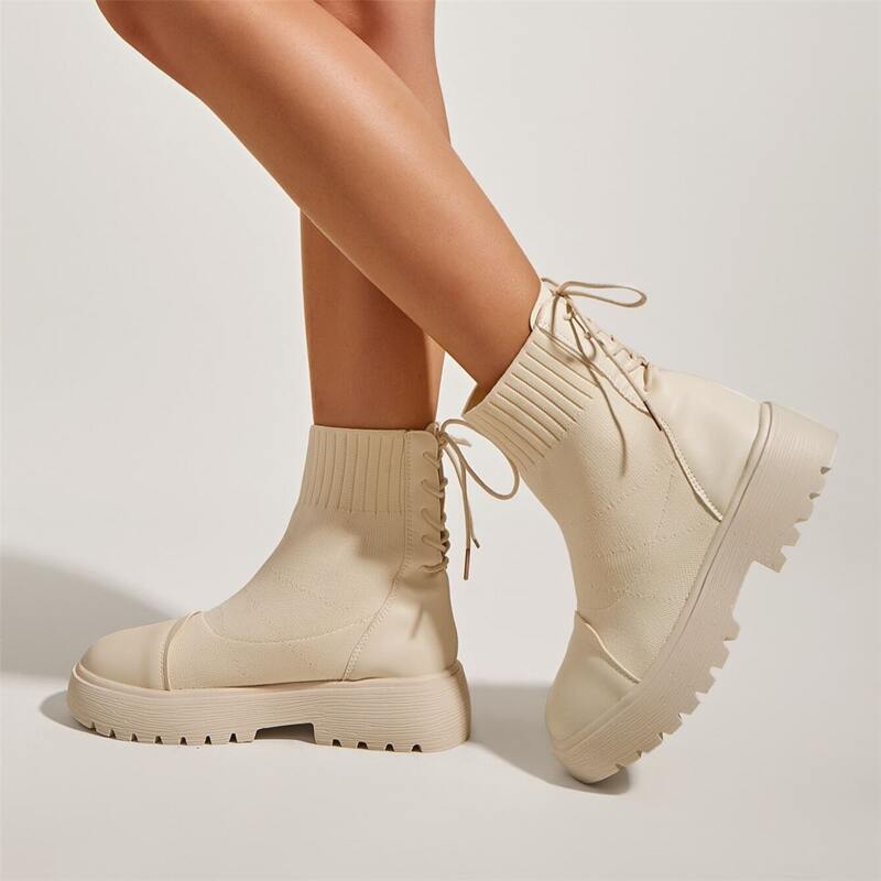 

Lace Up Back Boots, Beige