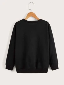SHEIN Girls Sun & Moon Print Drop Shoulder Sweatshirt - Black - View 2