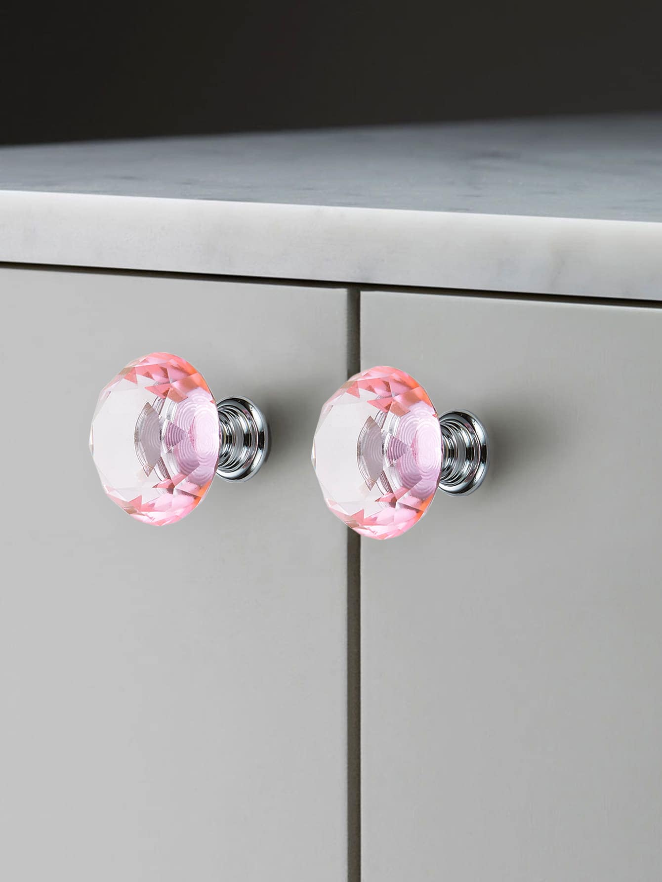 1pc Crystal Design Drawer Knob, Plastic Drawer Handle For Home - Pink - View 1