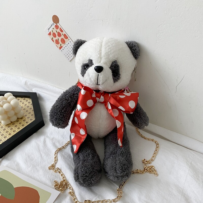 

Fluffy Bear Crossbody Bag, Black and white