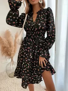 Breezaya 滿版印花缺口V領腰部打褶連衣裙 - 彩色 - 查看 5