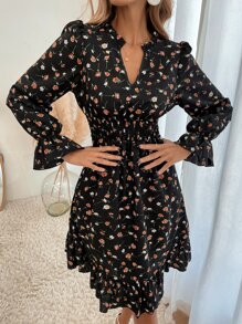 Breezaya 滿版印花缺口V領腰部打褶連衣裙 - 彩色 - 查看 6