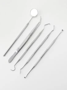 5pcs/Set Dental Care Tool, Oral Hygiene Kit, Silver, With Mirror, Explorer, Tartar Scraper, Dental Probe - Silver - View 1