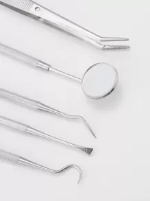 5pcs/Set Dental Care Tool, Oral Hygiene Kit, Silver, With Mirror, Explorer, Tartar Scraper, Dental Probe - Silver - View 4