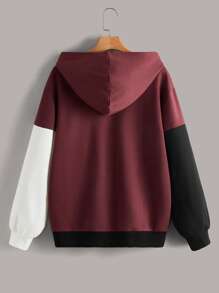 SHEIN EZwear Colourblock Drawstring Drop Shoulder Hoodie - Multicolor - View 2