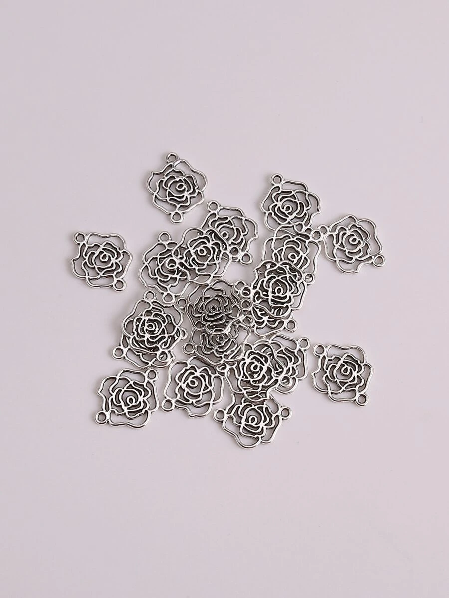 20pcs DIY Flower Charm - Silver - View 1