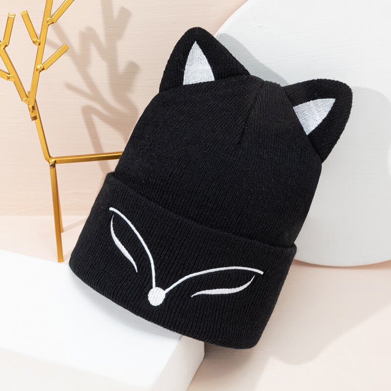 

Graphic Embroidery Knit Beanie, Black