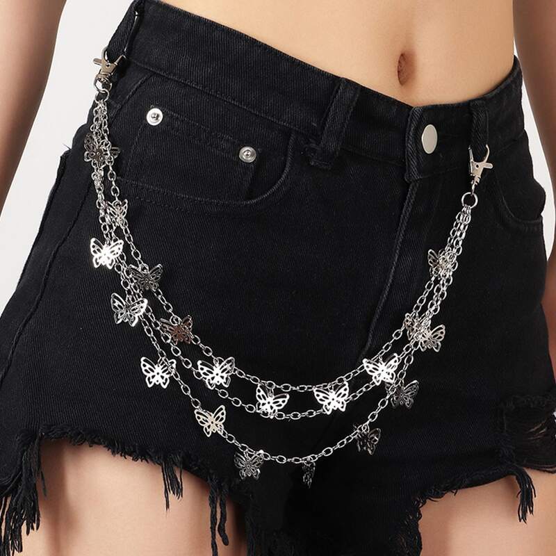 

Butterfly Charm Layered Pants Chain, Silver
