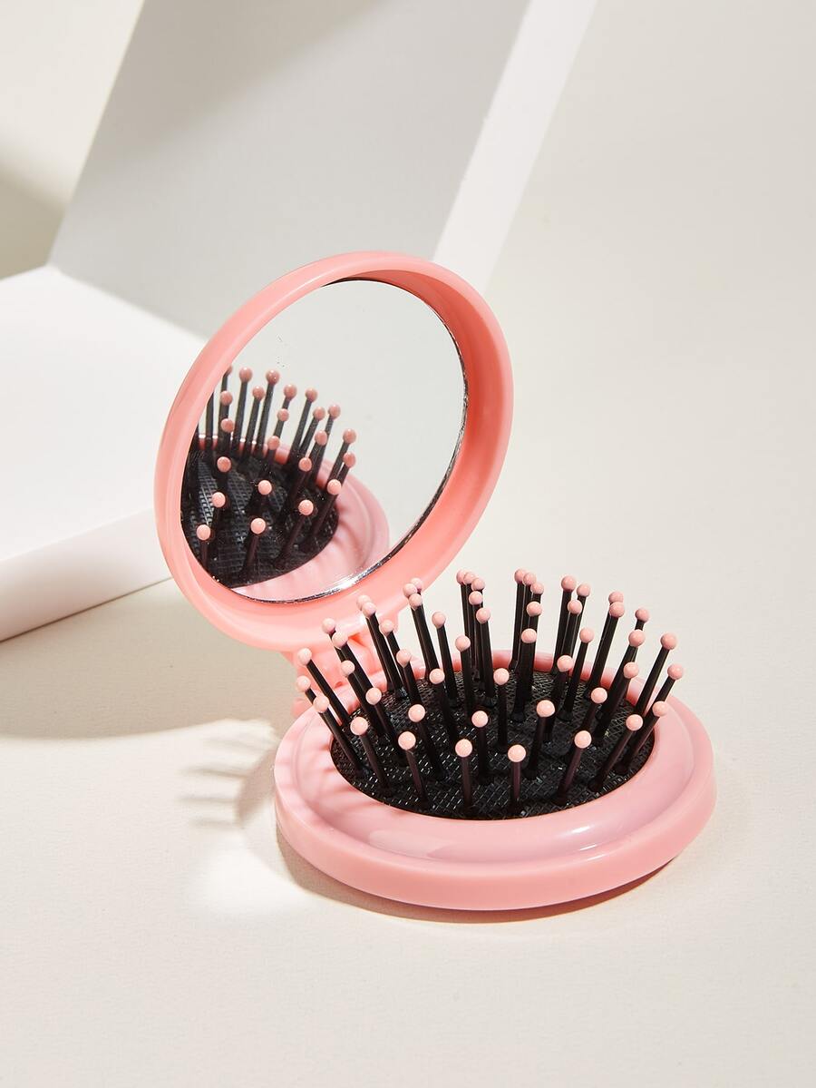 2 In 1 Hair Brush & Mirror - Pink - View 1