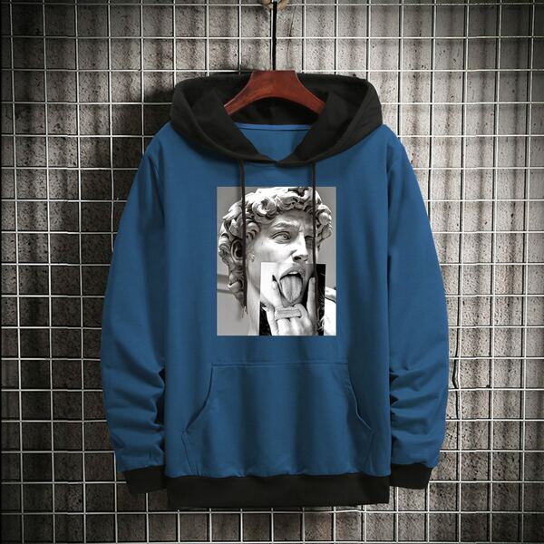 

Men Colorblock Statue Figure Hoodie, Dusty blue