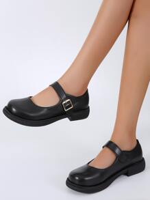 Buckle Detail Mary Jane Flats - Black - View 5