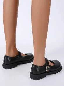 Buckle Detail Mary Jane Flats - Black - View 2