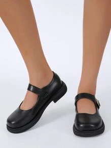 Buckle Detail Mary Jane Flats - Black - View 3