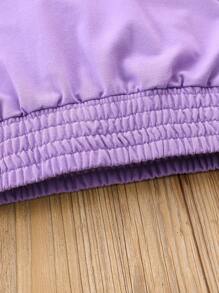 Toddler Girls Solid Shirred Hoodie & Top-stitching Sweatpants - Lilac Purple - View 7