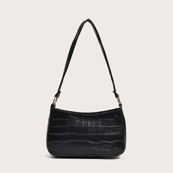 

Croc Embossed Baguette Bag, Black
