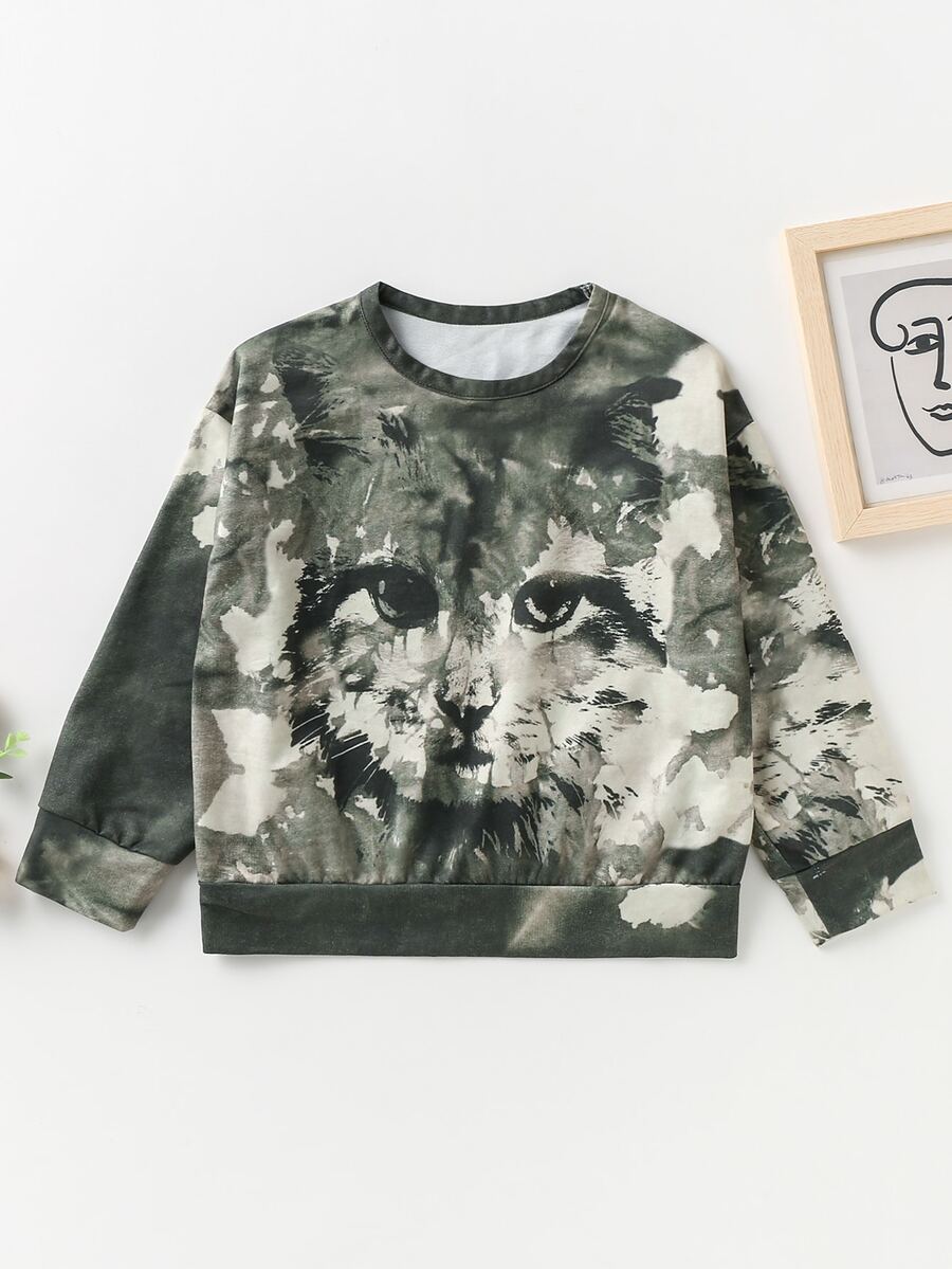 Niñas Sudadera de tie dye con estampado de gato - Multicolor - Ver 1