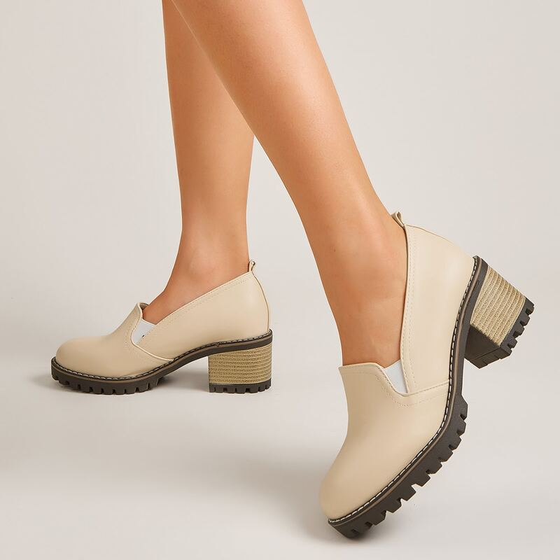 

Minimalist Chunky Heeled Loafers, Beige